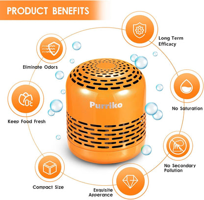 Purriko Refrigerator Deodorizer, Long-Lasting Fridge Odor Eliminator | Replaces Baking Soda and Activated Carbon, Reusable Fridge Deodorizer, Orange