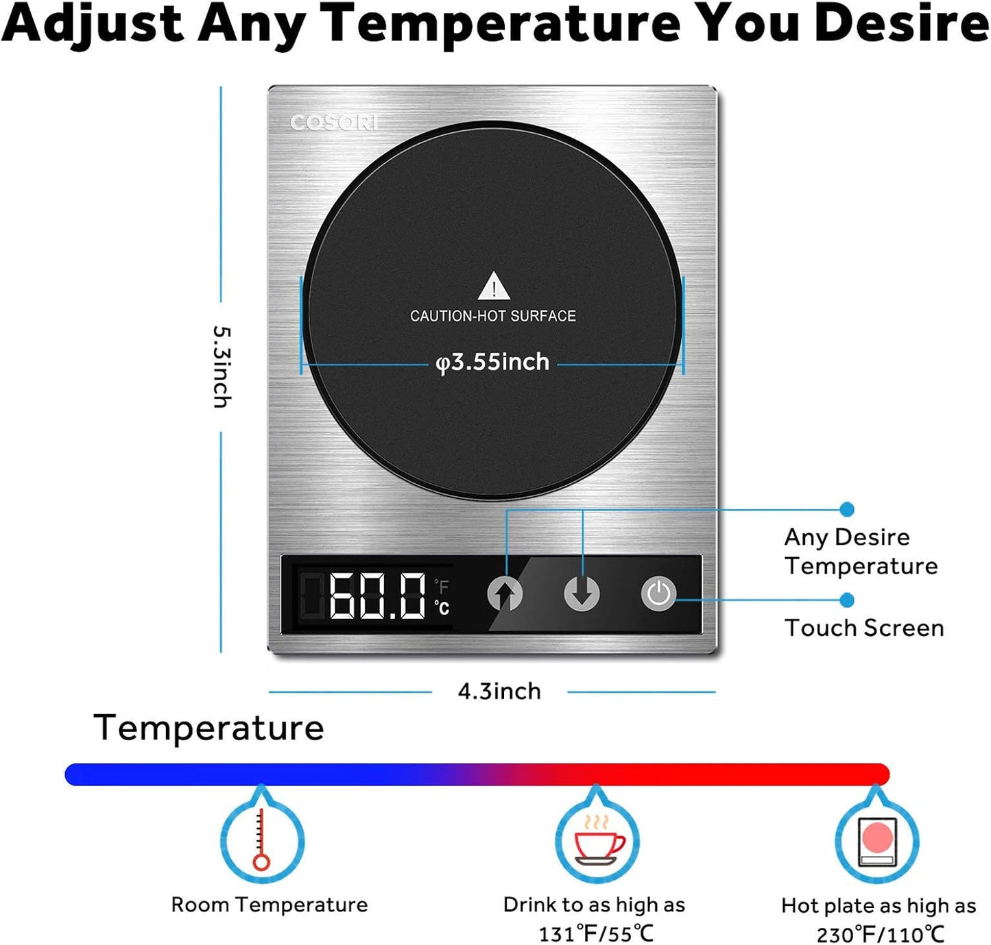 Cosori Coffee Mug Warmer & Mug Set, 1°F Precise Temperature Control | Digital Cup Heater, Touch Tech & LCD Digital Display (77-194℉), 304 Stainless Steel, for Desk, Office, Silver/Black