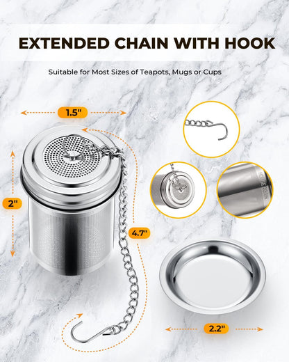 House Again Tea Infusers, Extra Fine Mesh Tea Strainers for Loose Tea, Updated Slim Threaded Lid & 304 Stainless Steel, Filter Bags Diffusers, Loose Leaf Tea Steeper for Brew Tea Spices & Seasonings