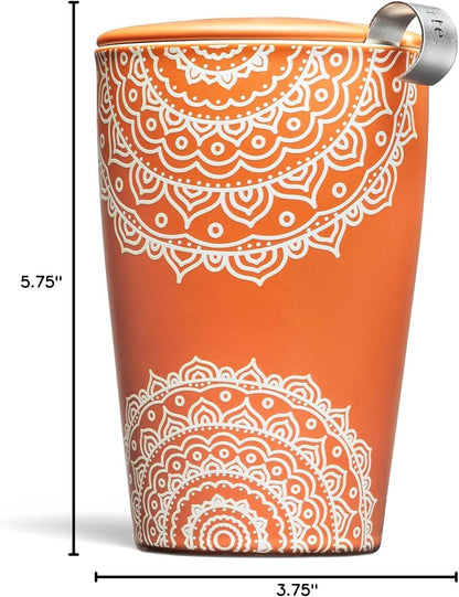 Tea Forte Double-Walled Ceramic Kati Cup, Noir, 12 oz | Insulated Ceramic - Stainless Steel Loose Leaf Infuser - Keeps Tea Hot Longer - Lid Included - Microwave & Dishwasher Safe