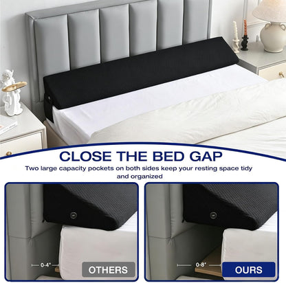 King Size Bed Wedge Pillow for Headboard/Gap Filler Prevent Things Drop | Long Triangle Edge Corner Pillow for Bed Gap Filler King Couch Apartment Home Essentials, Dense Foam, Pockets,10x6x76in Black