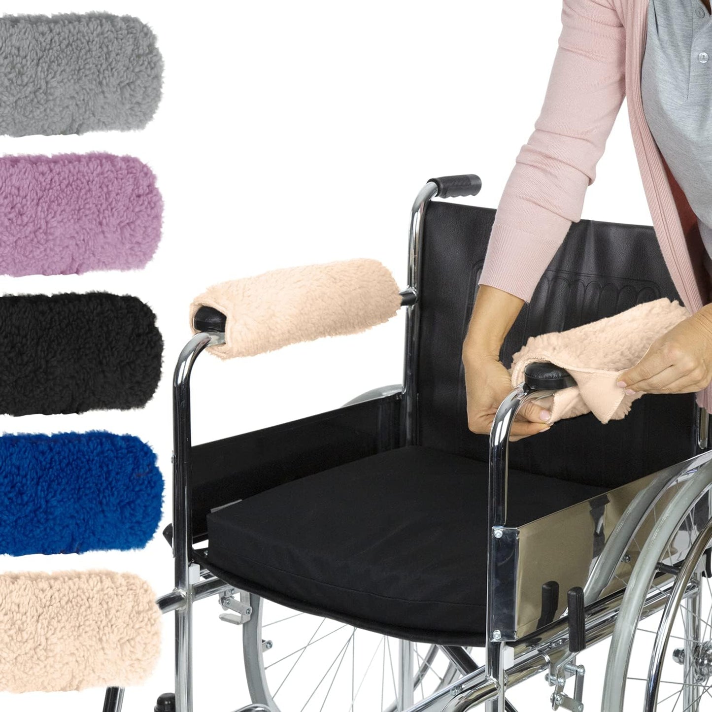 Vive Wheelchair Armrest Pads (2 PCS) - Memory Foam Sheepskin Cushion | Accessories for Transport Electric Wheel Chair Arm Rests - for Adults, Seniors, Handicapped - Soft Support for Office Chair
