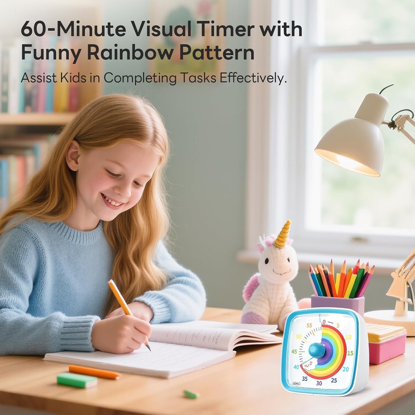 Yunbaoit Visual Timer with Night Light, 60 Minute Countdown, Light Blue | 3 Alarm Modes, Mute Flash, for Kids and Adults, Time Management Tool for Classroom, Home, School, and Work
