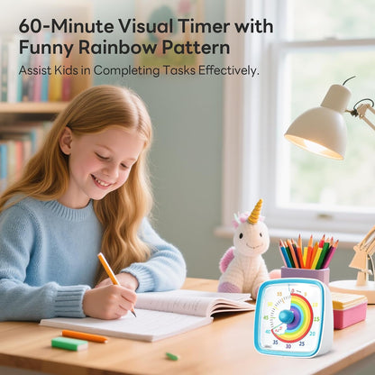 Yunbaoit Visual Timer with Night Light, 60 Minute Countdown, Light Blue | 3 Alarm Modes, Mute Flash, for Kids and Adults, Time Management Tool for Classroom, Home, School, and Work