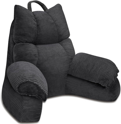 Reading Pillow for Bed with Arms, Back Support, Memory Foam（Grey Black） | Reading Pillow for Bed with High Arm Rests, Back Support Pillow for Sitting Up, Shredded Memory Foam for Reading, TV & Gaming