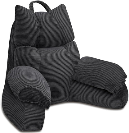 Reading Pillow for Bed with Arms, Back Support, Memory Foam（Grey Black）