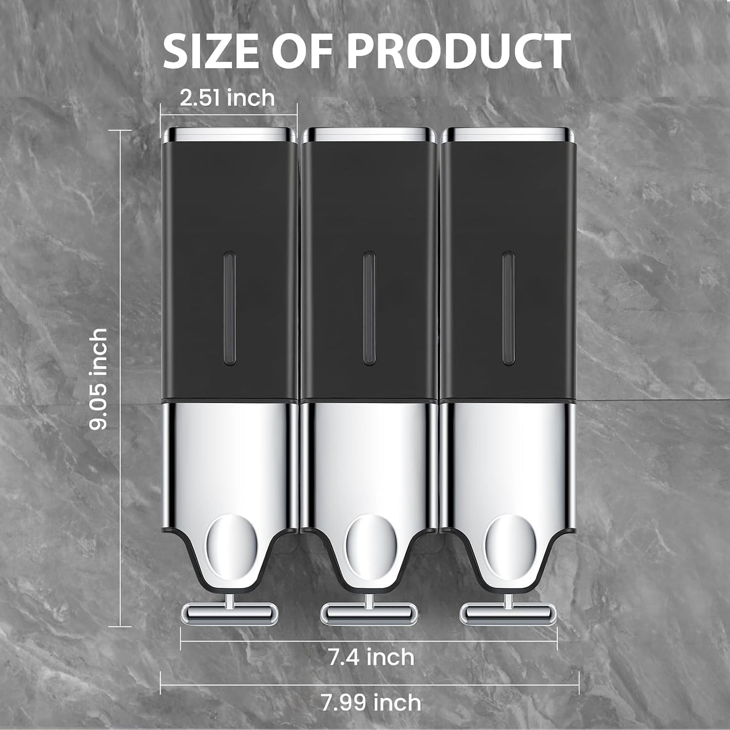 EHORIA Shampoo and Conditioner Dispenser, Shower Soap Dispenser | Shower Dispenser 3 Chamber No Drill, Wall Mounted Refillable Bottles, Shower Accessories for Bathroom, RV&Hotel,18.6oz 3 in 1