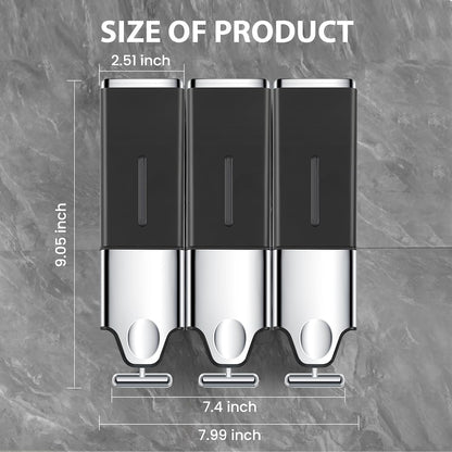 EHORIA Shampoo and Conditioner Dispenser, Shower Soap Dispenser | Shower Dispenser 3 Chamber No Drill, Wall Mounted Refillable Bottles, Shower Accessories for Bathroom, RV&Hotel,18.6oz 3 in 1