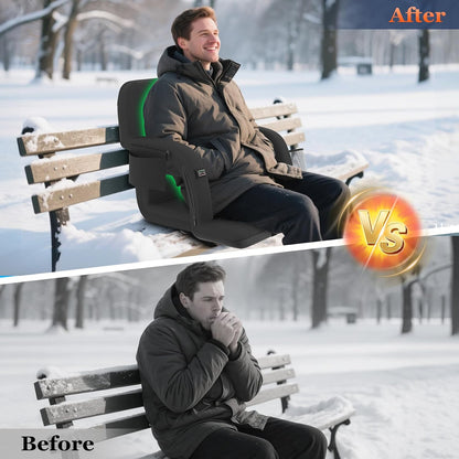 Seeutek Heated Stadium Seats for Bleachers with Back Support | 3 Level Heated Seat & Back (NO Battery), 6 Recline Positions, Soft Cushion, 5 Pockets, Foldable, Anti-Slip, Backpack Straps