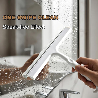 Shower Squeegee for Glass Doors, 8-Inch Silicone, Fishtail Hook, Black | One-Piece Silicone Squeegee for Shower Glass, Fishtail Hook, Non-Slip Grip, Quiet Glide; Tile, Mirrors, Windows & Car Glass