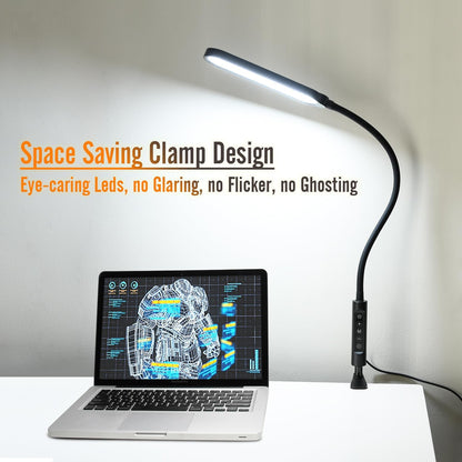 18W 3000LM LED Clamp Desk Lamp | CRI 95 Eye-Caring Light with Remote & Touch Control, 360 Flexible Gooseneck, 3 Color Modes for Home Office(Adapter Included)