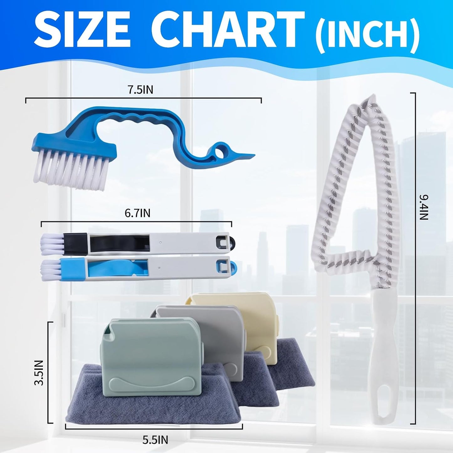 Window Track Cleaner Tool Set, 13 Pcs Magic Window Sill Cleaning Tools Kit with Groove Cleaning Brush for Door Tracks, Tile Lines, Shutter, Car Vents