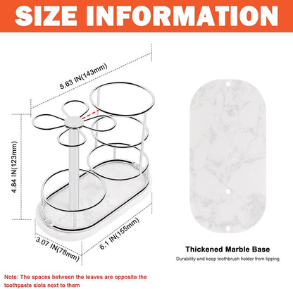 Toothbrush Holder Stand for Bathroom, Metal Toothbrush Organizer with Marble Base, Toothbrush Storage Collection for Family, Suitable for Home Hotel Countertop Vanity (Small, Matte Black)