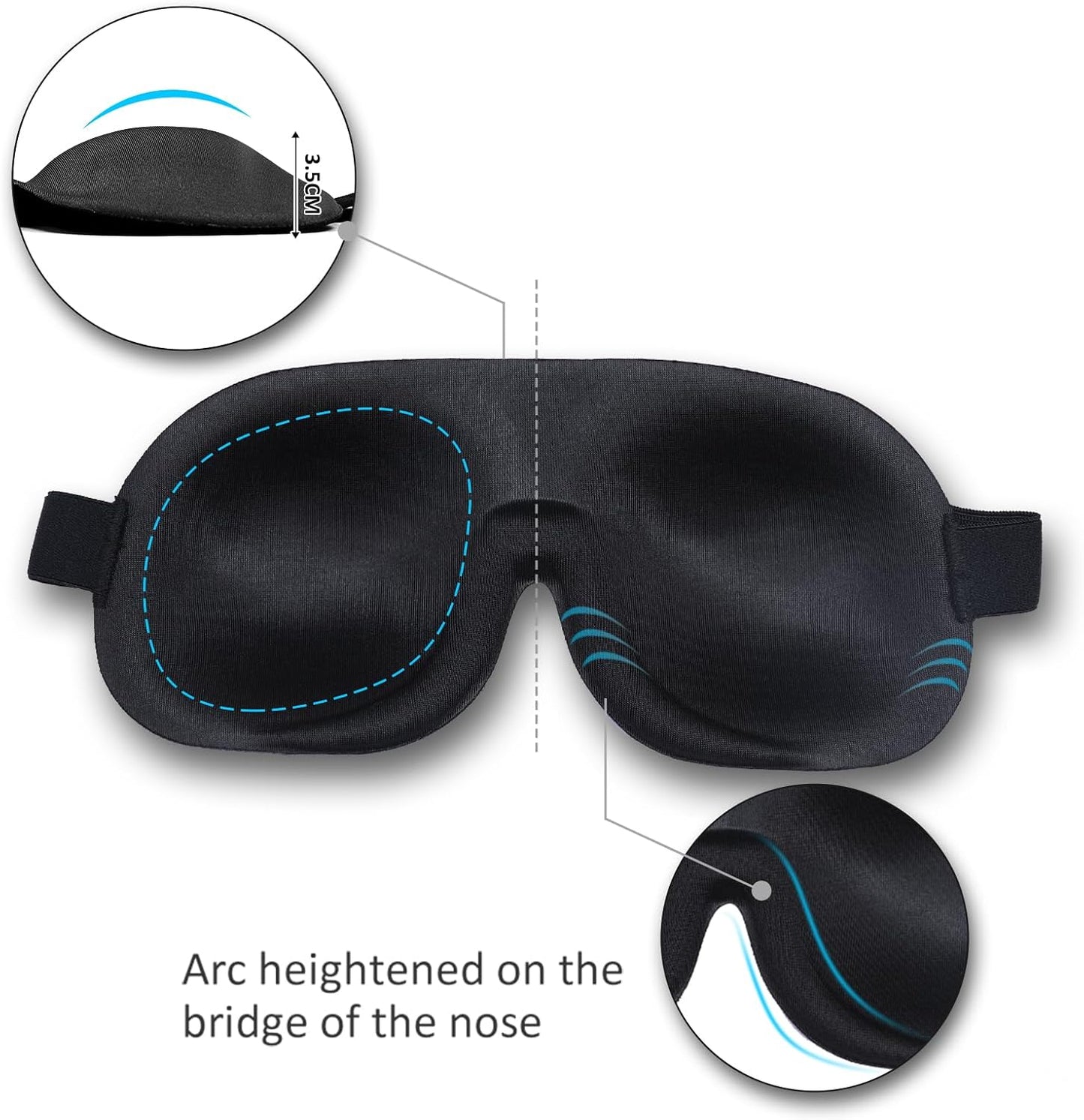 Sleep Mask SleepFun Invisible Alar Deep Orbit 3D Eye Mask Ultra Lightweight & Comfortable Sleeping Mask for Travel, Nap, Shift Works, Black & Blue