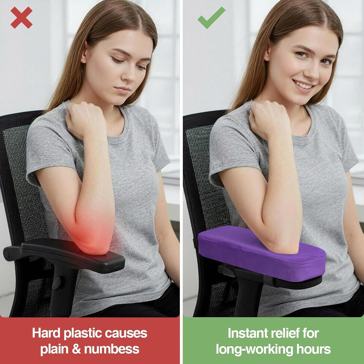 Smiry Memory Foam Office Chair Armrest Pads, Non-Slip Armrest Cushion | Ergonomic Arm Rest Pads with Adjustable Buckles and Straps, Elbow Relief for Desk, Gaming & Wheelchair, Black, Set of 2