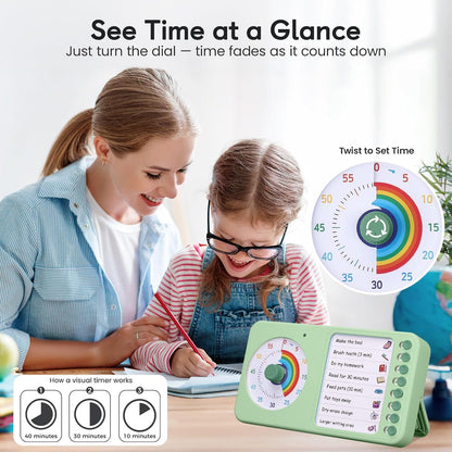 2-in-1 Visual Timer ADHD with Task Board, to-Do List, Checklist | Dry Erase Chore Chart and Visual Schedule for Kids ADHD, Rainbow Countdown Timer for Classroom, Home, Homeschool (White)