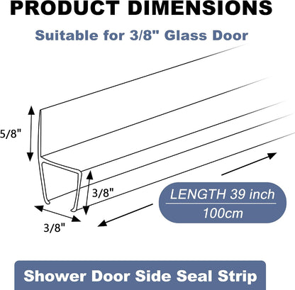 2-Pack 3/8" x 39" Frameless Shower Door Bottom Seal & Side Seal Strip | For 3/8" (10mm) Glass Door, Stop Shower Leaks, Create a Water Barrier, Water Guard 10MM