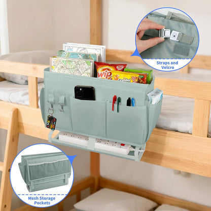 2Pcs Bedside Caddy for Dorm Bed Bedside Organizer, Bedside Storage with 10 Pockets and Power Strip Holder, Multifunctional Bedside Pocket for Home, College, Dorm, Bunk/Hospital/Crib Bed (Beige)