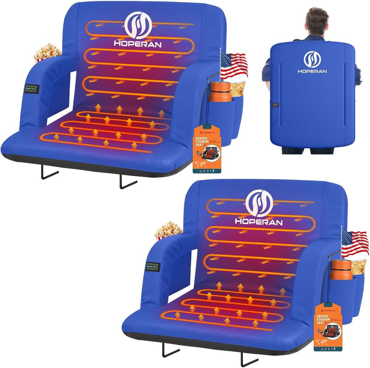 HOPERAN 25in Heated Stadium Seats for Bleachers, Dual Control, 2 PCS, Black