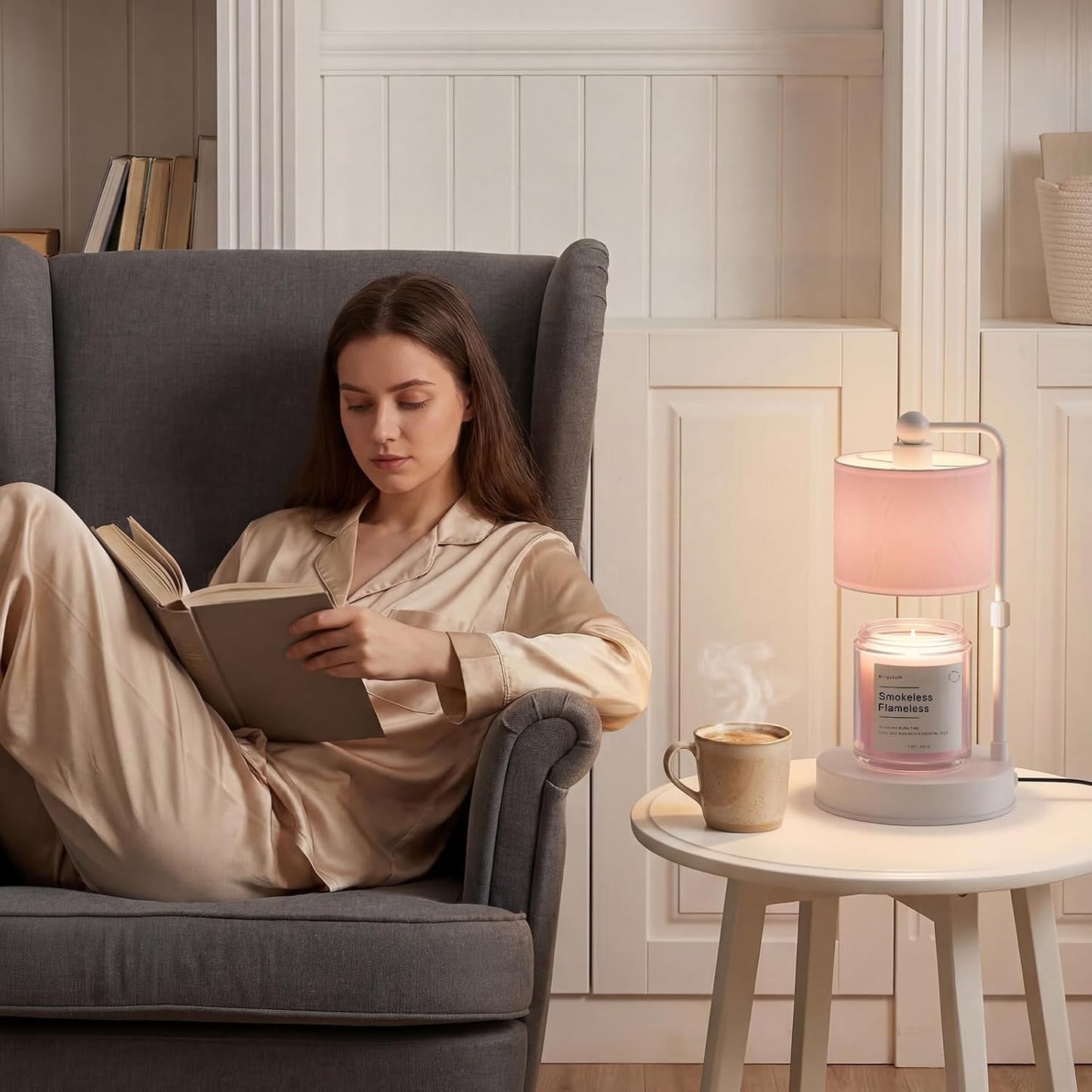 Candle Warmer Lamp with Timer, Best House Warming Gift, Height Adjustable & Dimmable Electric Candle Warmer Lamp, Includes 2 Bulbs, Birthday Gift for Women, Mom, Housewarming - Flaxen