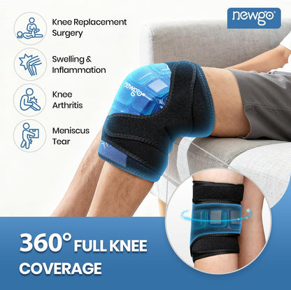 NEWGO 360° Knee Ice Wrap, 60-Min Cold Therapy with Ice Grid