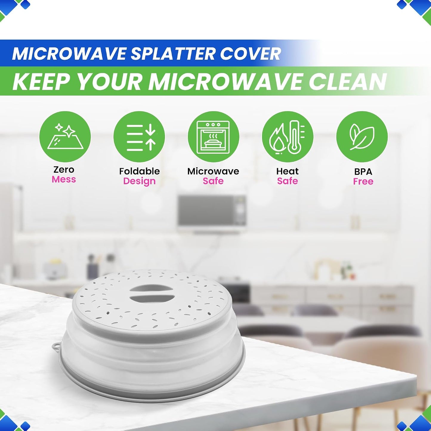 Microwave Splatter Cover 10.5” - Foldable Silicone Microwave Cover for Food | Splatter Covers the Dish and Plate - Durable Silicone Microwave Food Cover Lid With Vents for Microwave Splatter Protection