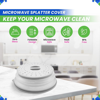 Microwave Splatter Cover 10.5” - Foldable Silicone Microwave Cover for Food | Splatter Covers the Dish and Plate - Durable Silicone Microwave Food Cover Lid With Vents for Microwave Splatter Protection