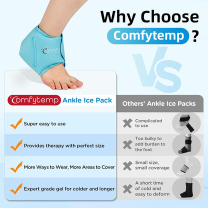 Comfytemp Ankle Ice Pack Wrap for Plantar Fasciitis, Swelling, Foot Pain Relief, FSA Eligible HSA, Gel Packs for Injuries Reusable, Hot Cold Compress for Achilles Tendonitis, Sprained Ankles, 2 Packs