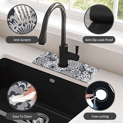 24" X 5.5" Kitchen Sink Splash Guard Faucet Mat Mandala Super Absorbent Fast Drying Faucet Guard & Draining Mat Sink Splash Guard Behind Faucet for Kitchen, Bathroom