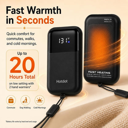 Hand Warmers Rechargeable, Heat Levels (104–131°F), Real-Time Temp & Battery Display, Electric Hand Warmers, Fast Heating, Fits in Gloves/Pocket, Gifts for Women & Men