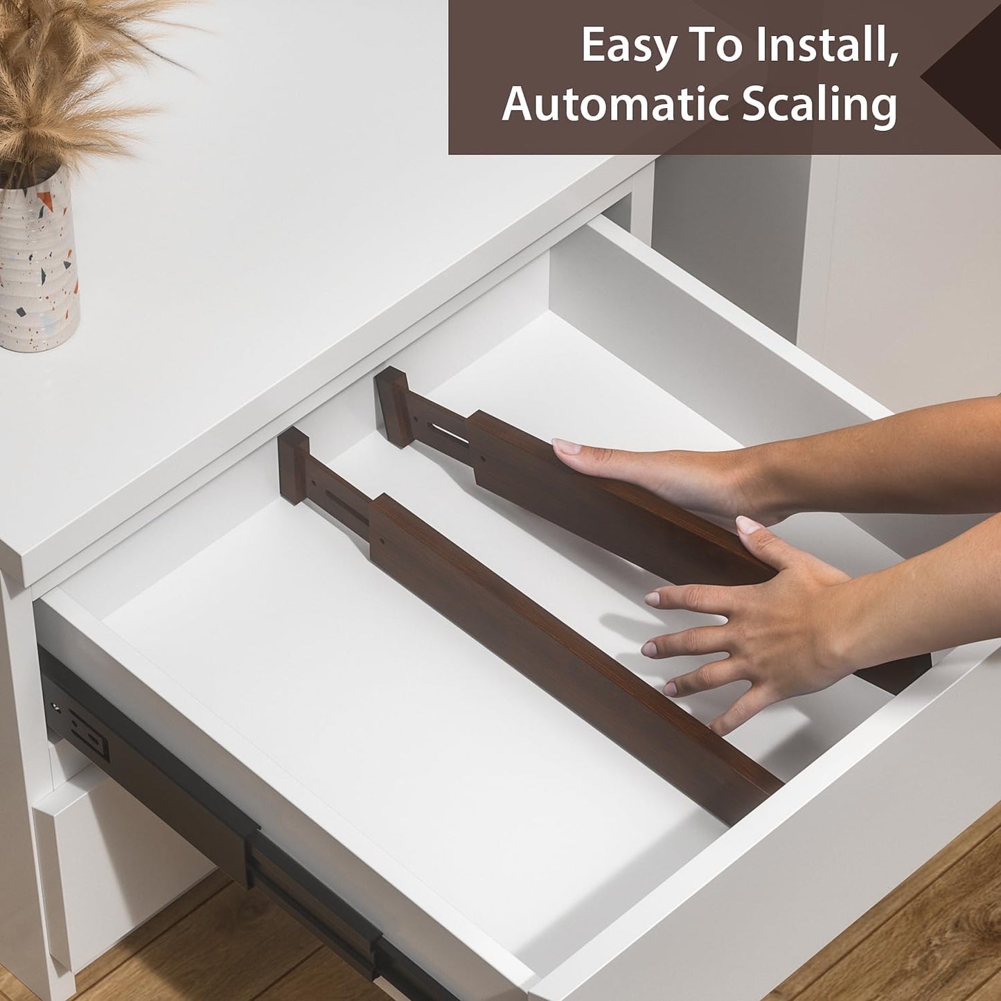 4 PCS Drawer Divider, 17"-22" Adjustable Bamboo Drawer Dividers Organizers, Expandable Separators for Kitchen, Clothes, Dressers, Home, Office