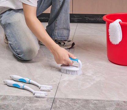 Scrub Brush Set, 4 Pack Deep Cleaning Brush Kit, Green | 2 Scrub Brush, 2 Tile & Grout Brush with Built-in Scraper, Household Commercial Scrubber for Floor, Shower, Pool Wall, Tub