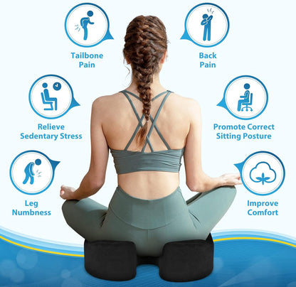 BlissTrends Memory Foam Seat Cushion for Office Chair & Car Seat, Black | 4.7in Ergonomic Tailbone & Sciatica Support with Removable Velvet Cover for Pressure Relief and Long Sitting Comfort