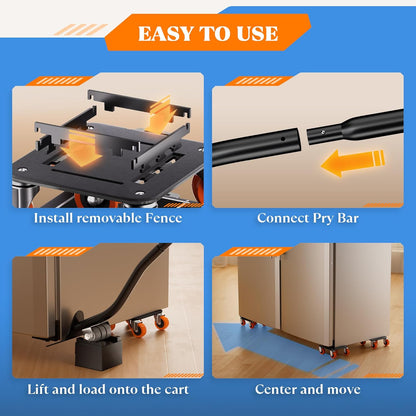 Furniture Movers with Wheels, Upgraded Guardrails for No Slips, Heavy Duty Furniture Dolly, Furniture Sliders with Wheels, Furniture Lifter Tool Included (Orange, 6.3" × 6.3" Pro)