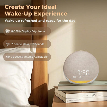 Sound Machine Alarm Clock for Bedroom: 25 Natural Sleep Sounds | White Noise Machine for Adults Kids Baby - Gentle Wake Up Alarm with Bluetooth Speaker - Putty