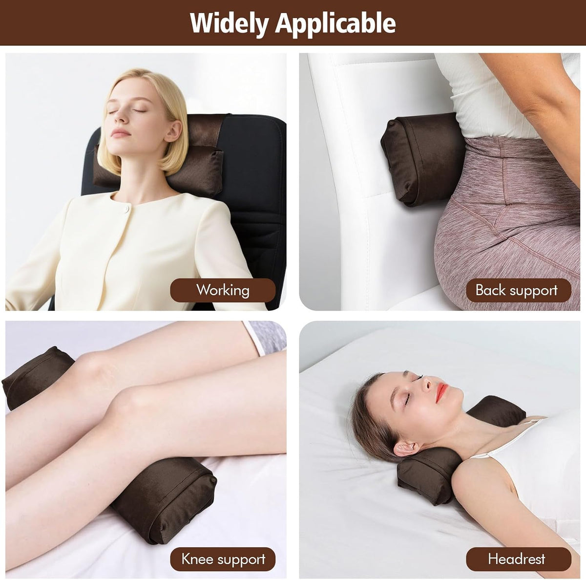 WdFour Velvet Neck & Head Pillow for Recliner Chair, Small Ergonomic Cervical Support Pillow for Home, Office and Travel, Non-Slip Cushion for Tension Relief & Shoulder Comfort (Chocolate)