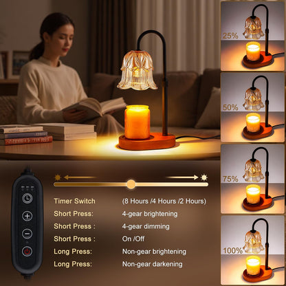Candle Warmer Lamp Adjustable Timer - Electric Flower Glass Candles Light | Height Adjustable Dimmable Vintage Base Modern Wax Candles Jar Top Warmers Wax Melts Birthday Women Mom House Warming Gifts