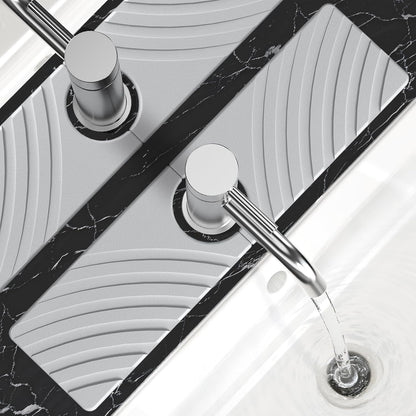 SpaceHacks Stone Faucet Mat for Kitchen Sink 23.7x4 in, Light Gray | Fast Drying Diatomite Stone Drying Mat, Water Splash Guard, Textured Drainage Sink Protector, Suits Bathroom&Kitchen Counter