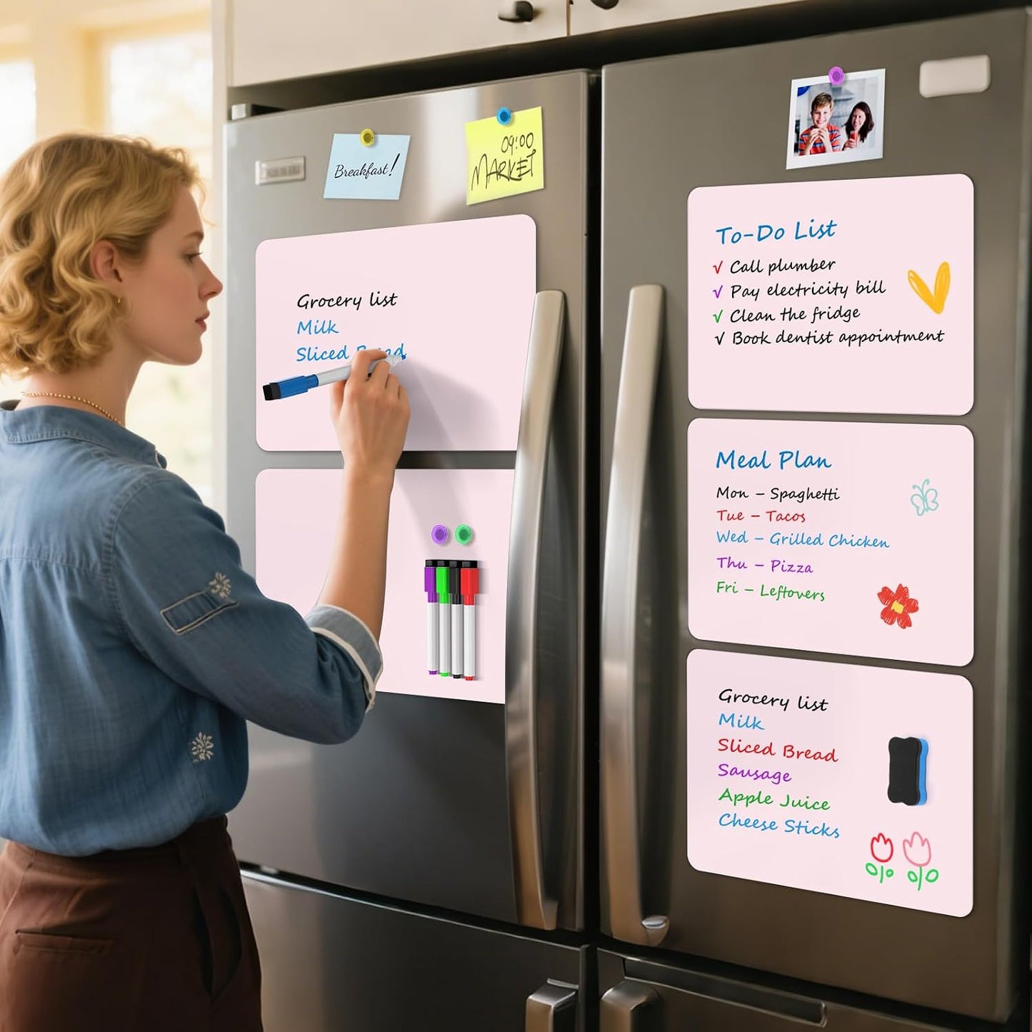 MaxGear Magnetic Whiteboard for Fridge 12x8 White 5 Pack | Strong Magnet, Dry Erase, Reusable, Easy Clean, Stain Resistant, Meal Planner, Grocery List, Family Notes, Kitchen Organizer