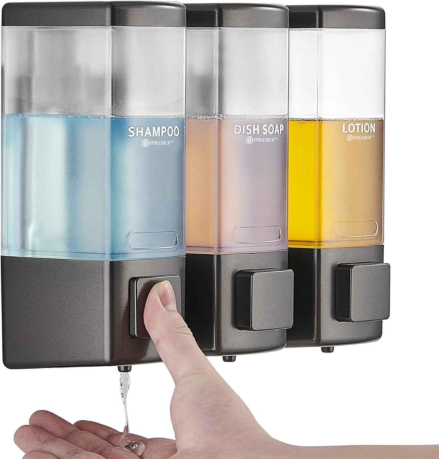 Pollock Shampoo and Conditioner Dispenser,Black 3 Chamber * 500ML | Shower Soap Dispenser Wall Mounted, Body Wash Dispenser No Drill,Refillable Shower Dispenser for Bathroom,Hotel,Public Place