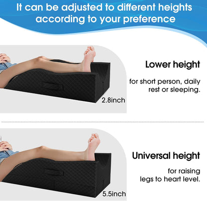 TranquilRelax Leg Elevation Pillows for After Surgery, Wedge Pillow, Grey | Memory Foam, All-around Knee & Ankle Support for Swelling, Height-adjustable, Nop-Slip Bottom, Washable Cover, Single-leg