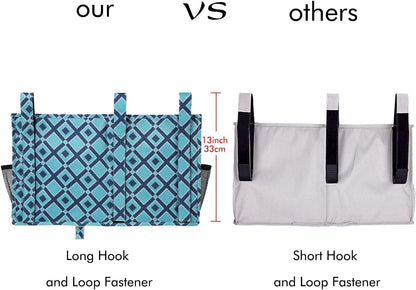 Surblue Bedside Caddy Hanging Organizer Storage Bag Pocket for Bunk, Hospital, College Dorm Rooms, Baby Bed Rails, Camp - 4 Pockets, 2 Hooks (Blue)
