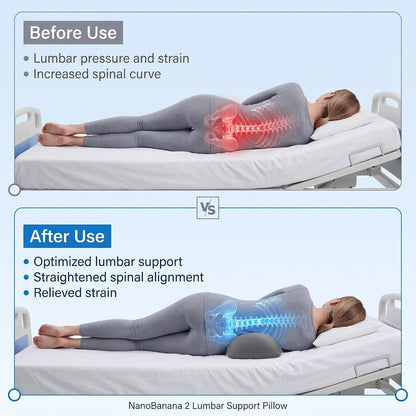 Lumbar Support Pillow for Sleeping,Premium Memory Foam Lower Back Pain Relief Bed Rest Support Pillows for Car Bed,Couch,Waist Support Care Cushion,Sleep Lumbar Pillow (Black Grey)