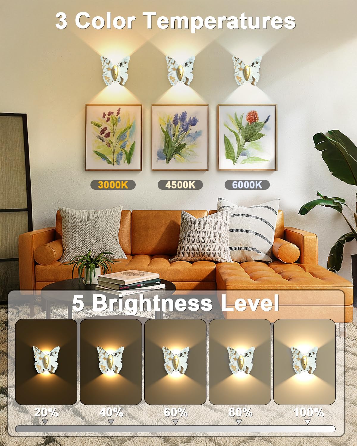 Eneru Motion Sensor Wall Sconce Set of 2, Rechargeable Wall Lights, Indoor