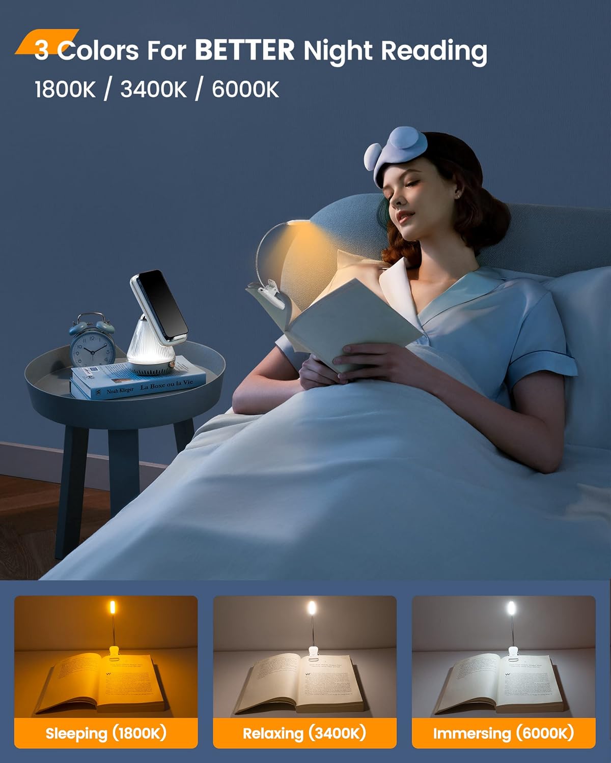 Glocusent Willow Book Light for Reading in Bed, 10 LED Bright Reading Light | 3 Colors & 3 Brightness, Rechargeable, 80Hrs, Lightweight, Clip on, Christmas Stocking Stuffers, Gifts, Book Lovers, Reader