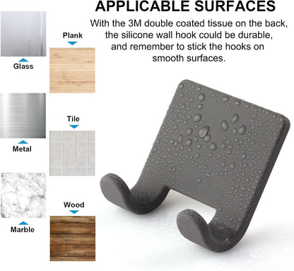 VANZAVANZU Razor Shaver Holder for Shower Wall Adhesive Hooks for Hanging, Bathroom Silicone Waterproof Shower Hooks Hair Brush Holder for Towel (2 Pack-White)