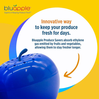 Bluapple Produce Saver Ethylene Gas Absorber - Fresh Fruit & Vegetable Storage for Refrigerator Crisper, Shelves & Fruit Bowls, Produce Keeper, Fruit Saver, Kitchen Must Haves, BPA-Free - 2-Pack