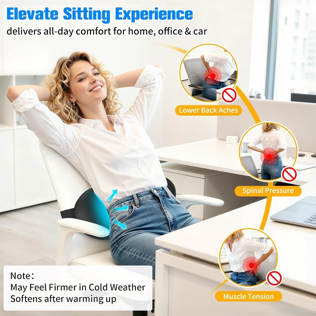 SweetSlubr Lumbar Support Pillow for Office Chair, Back Support, Black