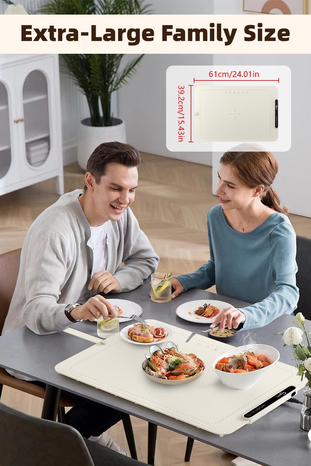 Food Warming Mat - Electric Warming Tray,Tempmaster Adjustable Warming Tray,Elevated Feet Protects Table, Roll-Up Buffet Hot Plates Heat Pad, Portable Food Warmer for Parties and Travel (Beige)