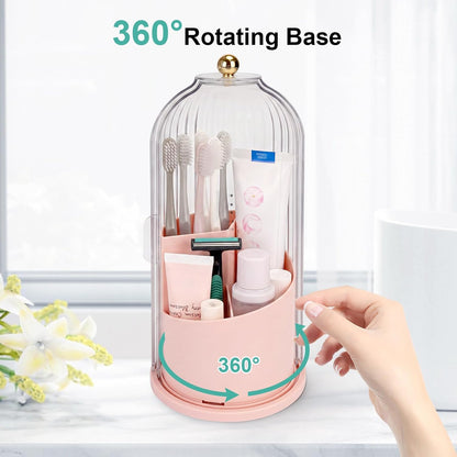 QIYVLOS Toothbrush Holders with Sliding Lid, Rotating 3 Slots Bathroom Organizer Countertop, Tooth Brush Toothpaste Holder Bathroom Counter Stand Sink Organizer Caddy for Vanity Makeup Brushes Holder